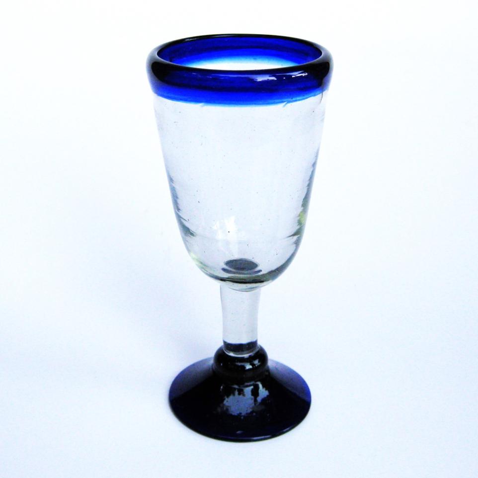 MEXICAN GLASSWARE / Cobalt Blue Rim 8 oz Tapered Wine Goblets (set of 6) / Adorn your dinner table setting with these elegant wine goblets. A cobalt blue accent at the top complements the design.